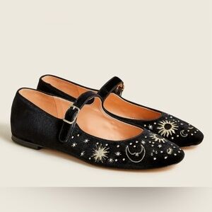 Jcrew Celestial Embroidered Velvet Maryjanes